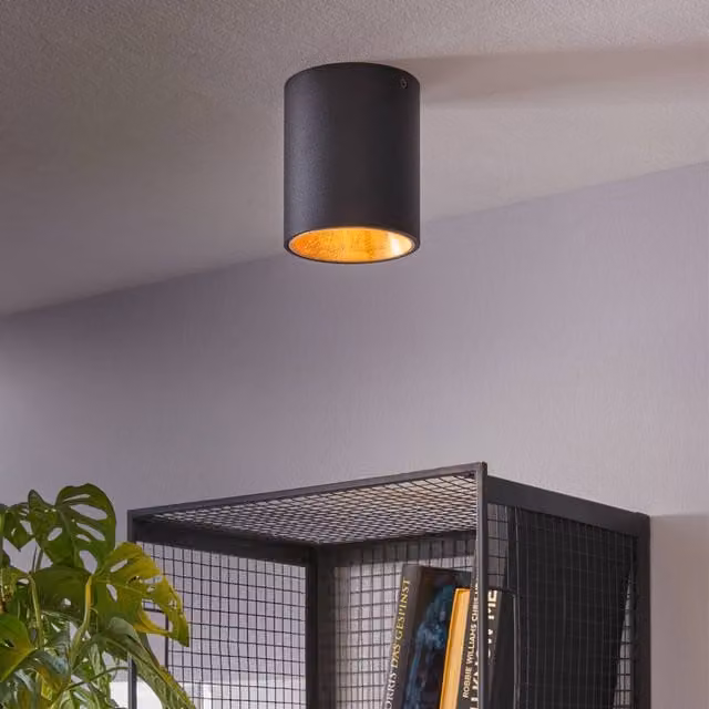 Eglo Polasso LED Ceiling Light, Modern Cylindrical Aluminium Design in Black and Gold with Warm White Light