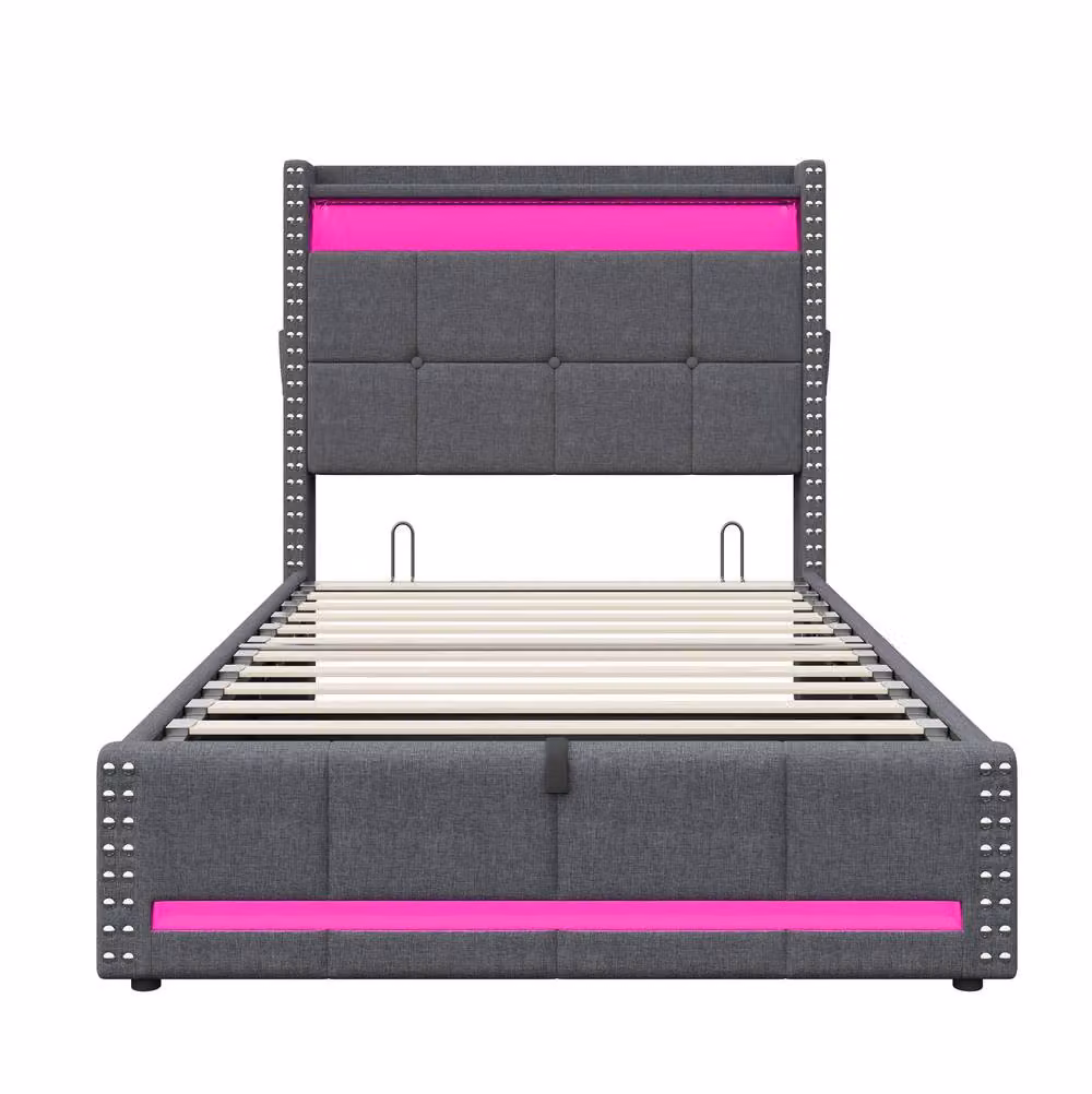 STILVORA Grey Single Ottoman Bed with LED Under-Bed Lighting and USB Charging Ports, W/D/H: 90 x 190 cm – 4