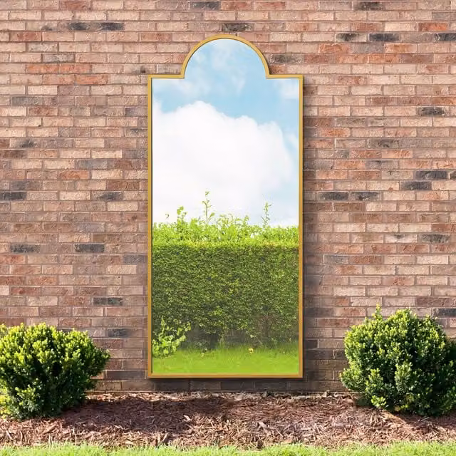 MirrorOutlet Genestra Crown Modern Hanging Garden Mirror in Gold, Height: 190 cm