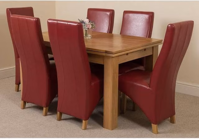 Thats Furniture Richmond Oak Extending Dining Table and 6 Red Lola Leather Chairs – 1
