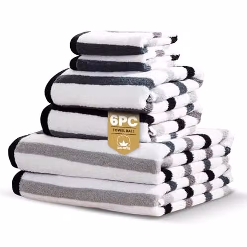 Rapport Home Amalfi 6-Piece Striped Cotton Towel Bale Set in Black, 500GSM – 1