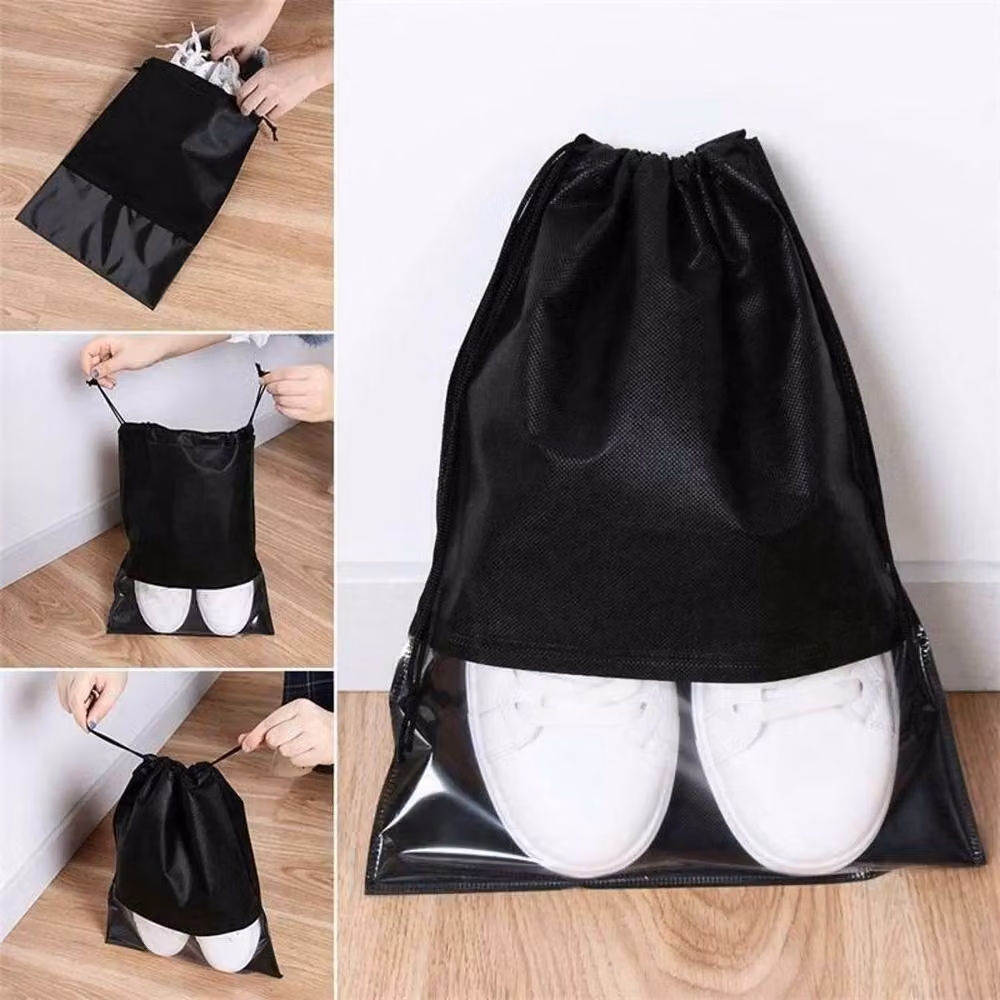 VOGREX 20pcs Non-woven Drawstring Shoe Bags, Black Travel Storage Pouches – 2