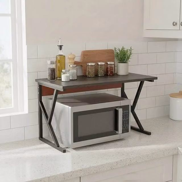 KORVIXA Black Wood and Metal Office Printer Stand and Storage Shelf, Width: 100 cm – 1