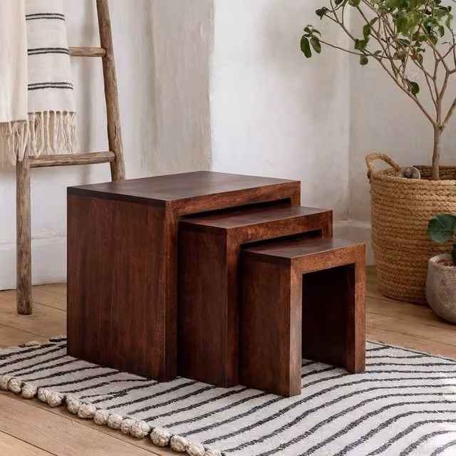 Wyld Haus Set of 3 Phuket Mango Wood Nesting Tables in Brown – 1