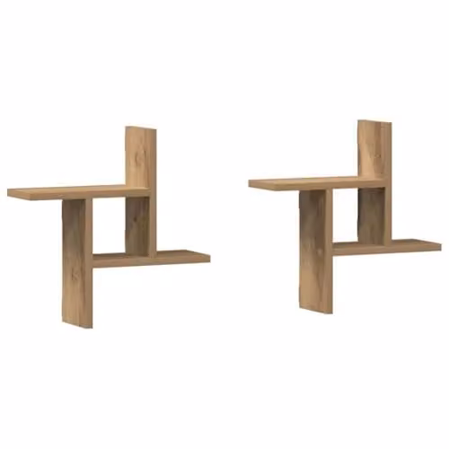 vidaXL Set of 2 Modern Wall Mounted Shelves in Artisan Oak Brown, W/D/H: 38 x 12 x 38 cm