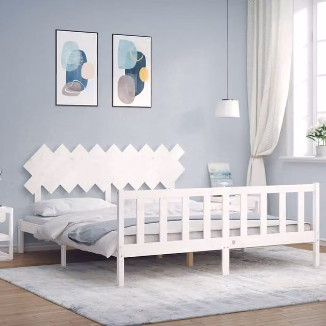 Berkfield Home Super King Size Solid Pine Wood Bed Frame with Headboard in White