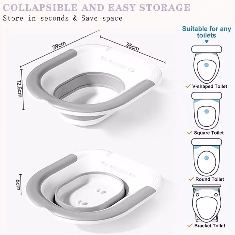 NESTLUNE White Plastic Sitz Bath for Hemorrhoids Treatment and Postpartum Care, W: 52 cm, D: 52 cm, H: 35 cm