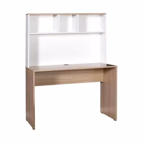 FWStyle Two-Tone Home Office Writing Desk with Storage Hutch, Oak and Matt White, W/D/H: 110 x 52 x 149 cm – 1
