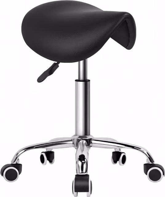 KKTONER Adjustable Rolling Saddle Stool with Castors in Black PU Leather – 1