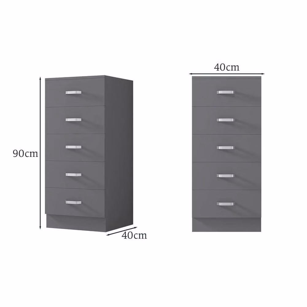 ERGOVEXA 5 Drawer Chest of Drawers in Matt Grey with Metal Pull Handles – 2