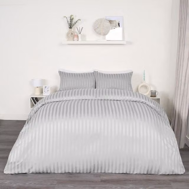 OHS Silver Satin Striped Duvet Set, W/D/H: 180 x 200 cm