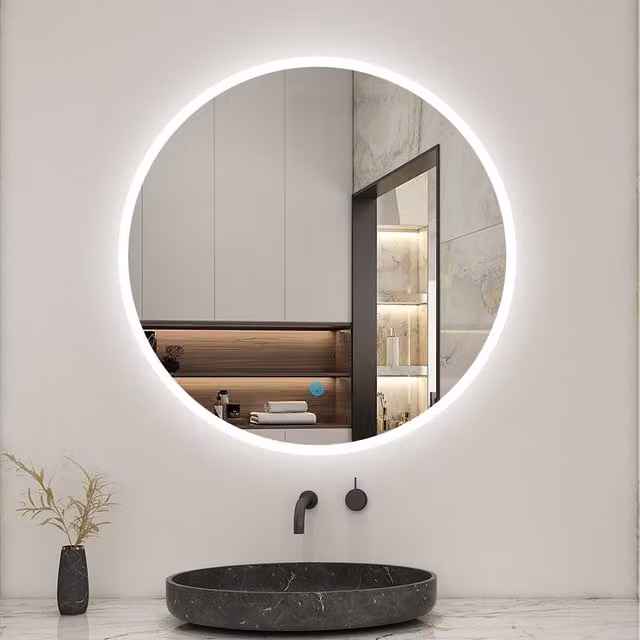 AicaBathroom Round LED Bathroom Wall Mirror in White, Diameter: 70 cm