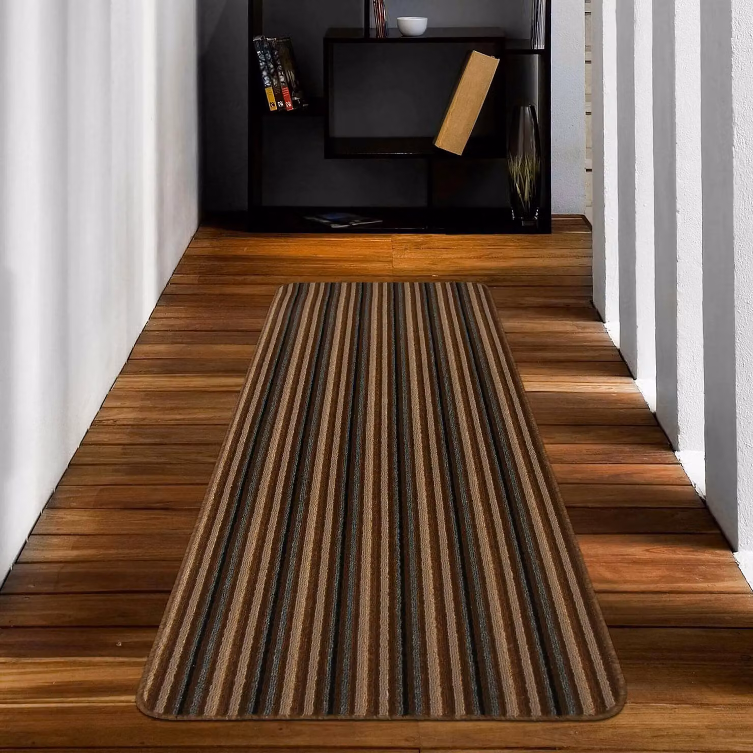 THE RUGS Washable Nonslip Striped All-Purpose Mat, Brown, W: 67 cm, L: 240 cm – 4