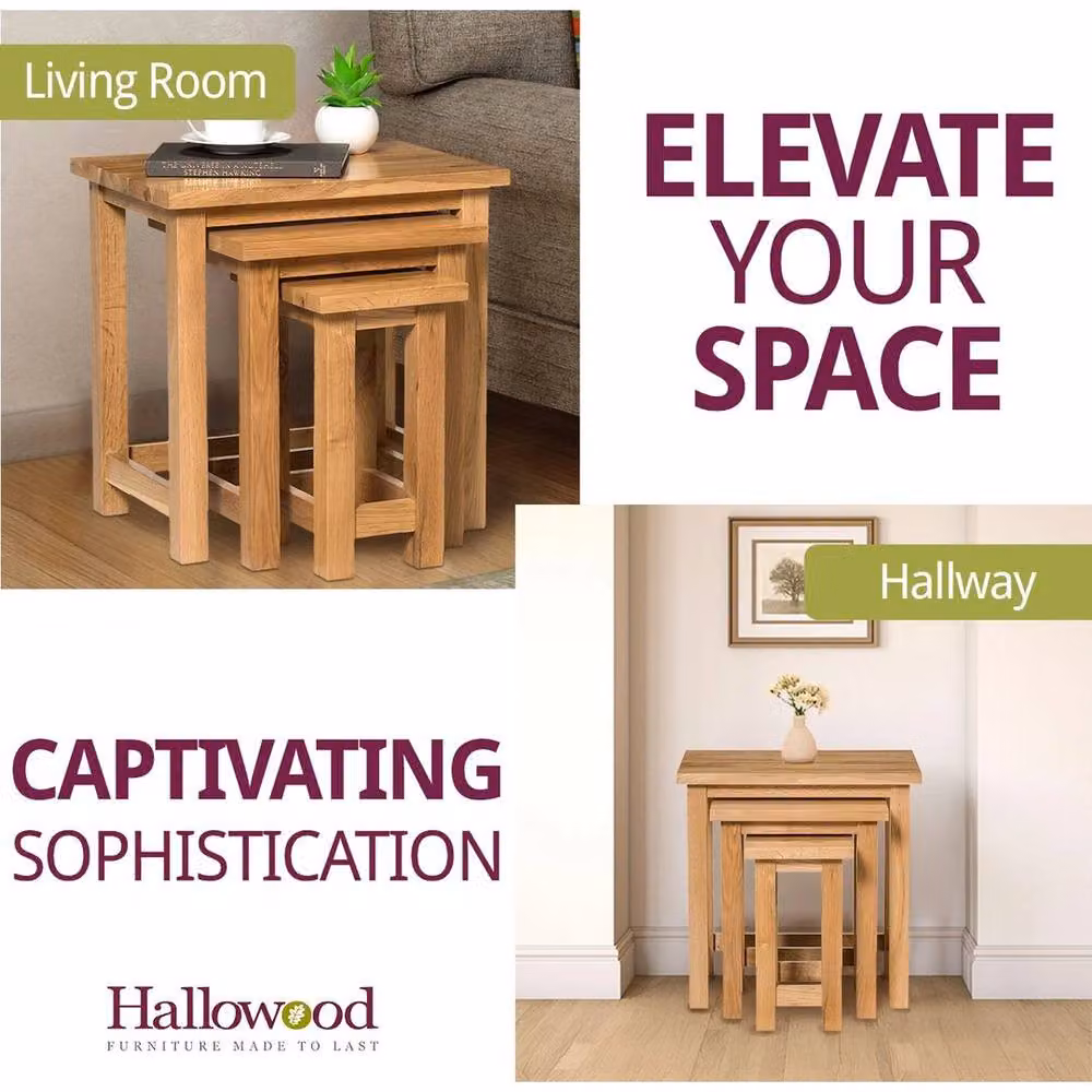 FORGEVIO Set of 3 Solid Oak Nesting Side Tables in Natural Brown – 5