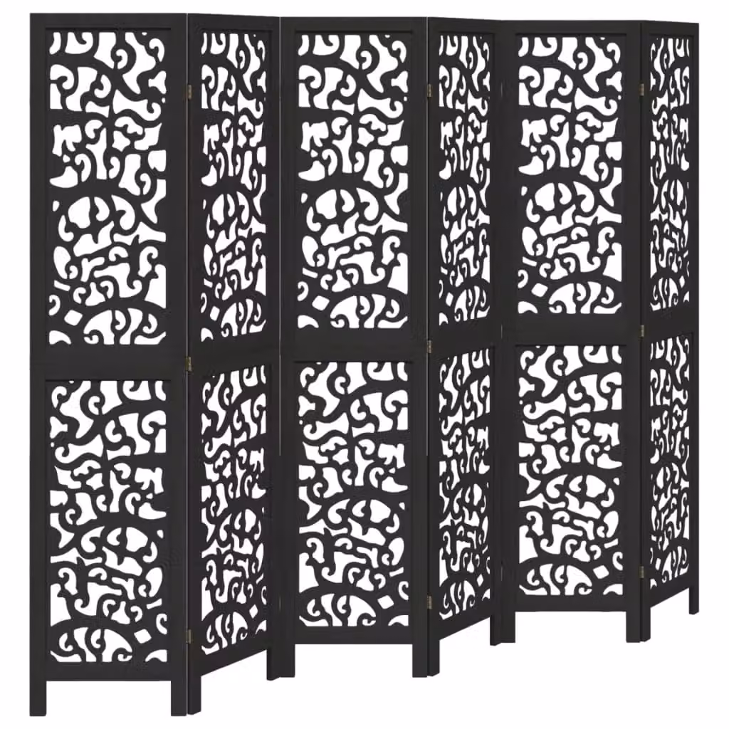 Berkfield Home 6 Panel Black Solid Wood Paulownia Room Divider – 2
