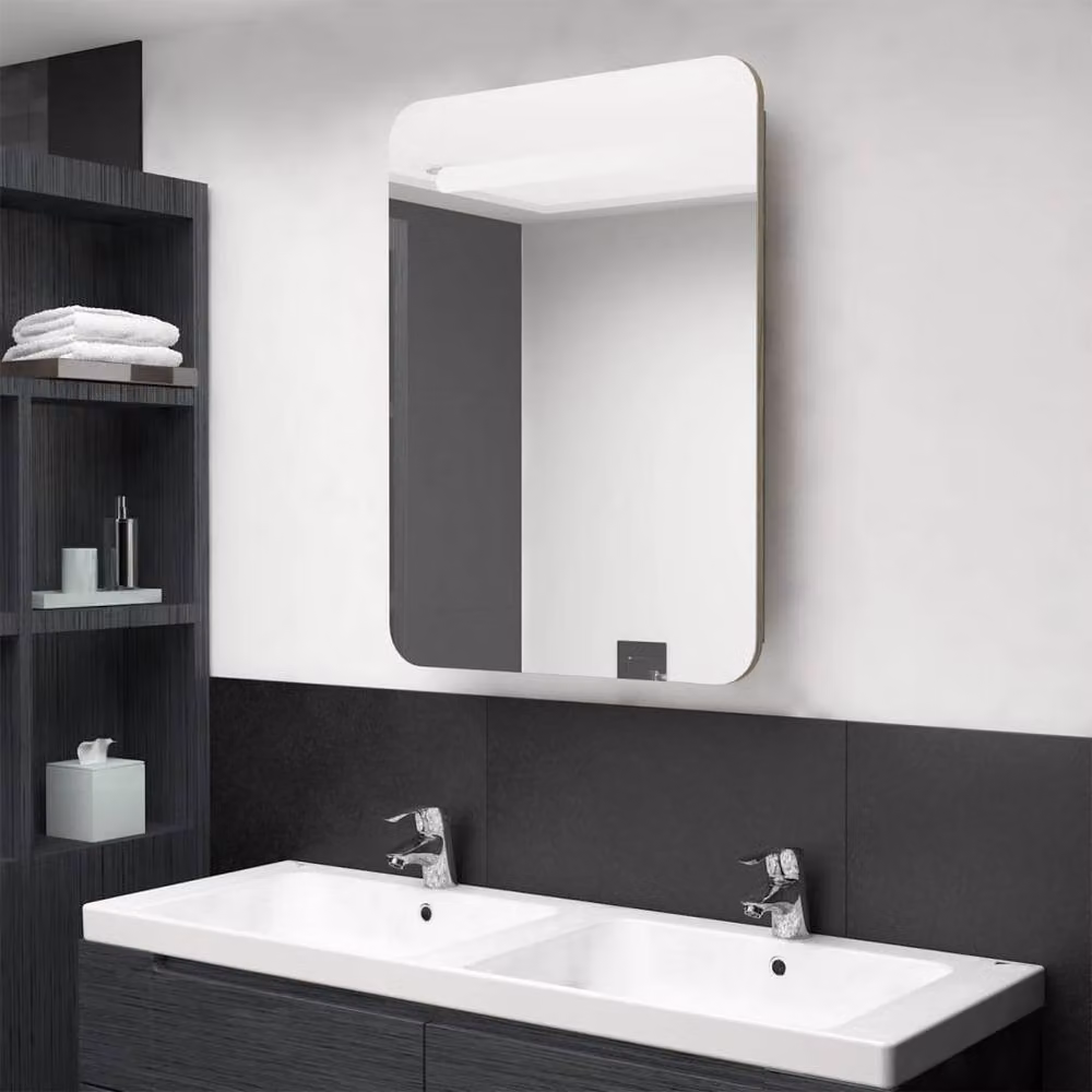 Berkfield Home LED Bathroom Mirror Cabinet in Brown Oak, W/D/H: 60 x 11 x 80 cm – 2