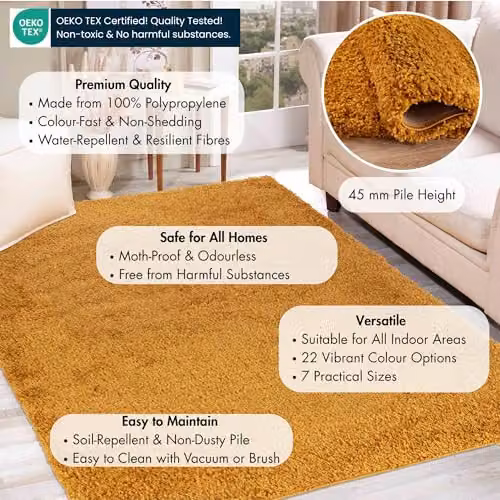 Serdim Rugs Gold Plain Modern Rectangular Living Room Area Rug, W: 80 cm, L: 150 cm – 3