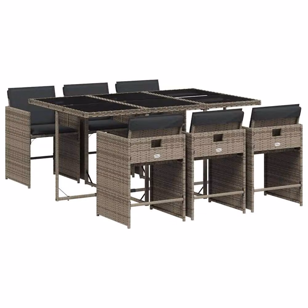 Berkfield Home Garden 7 Piece Grey PE Rattan Dining Set with Glass Tabletop – 2