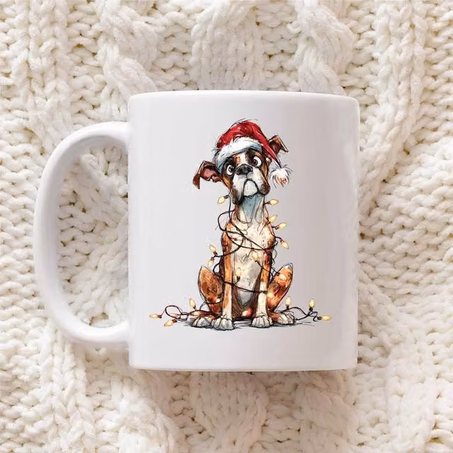 60 Second Makeover Boxer Christmas Lights Ceramic Mug in White