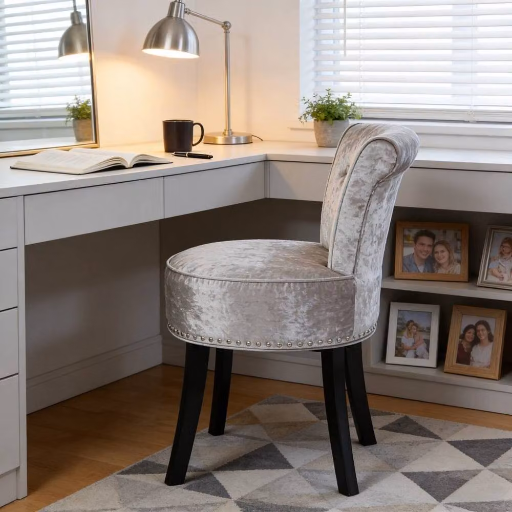 FORGEVIO Silver Luxury Velvet Upholstered Makeup Side Desk Chair – 4