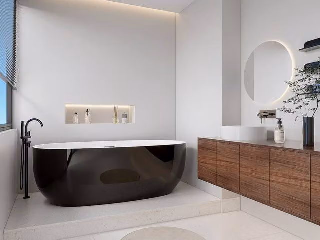 Vente-unique Black Oval Acrylic Freestanding Bathtub, W/D/H: 170 x 80 x 58 cm