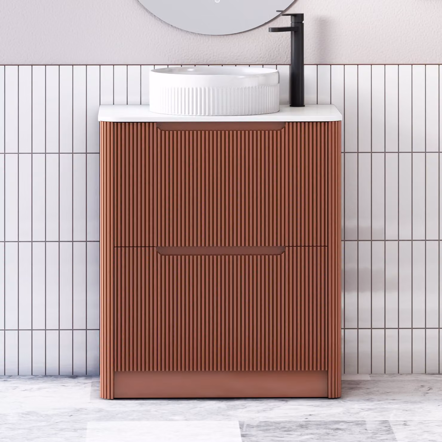 Royal Bathrooms Avenza 700mm Terracotta Clay Floor Standing Vanity Unit with 2 Drawers, White Worktop and Round Basin