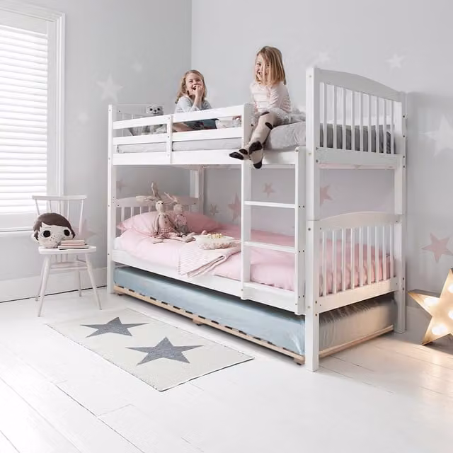 Noa and Nani Brighton Kids Solid Wood Bunk Bed with Asana Trundle in White and Pine