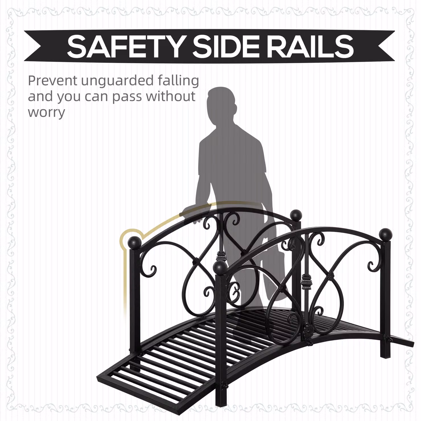 Outsunny Classic Metal Garden Bridge with Safety Railings in Black, W/D/H: 102 x 48 x 49 cm – 5