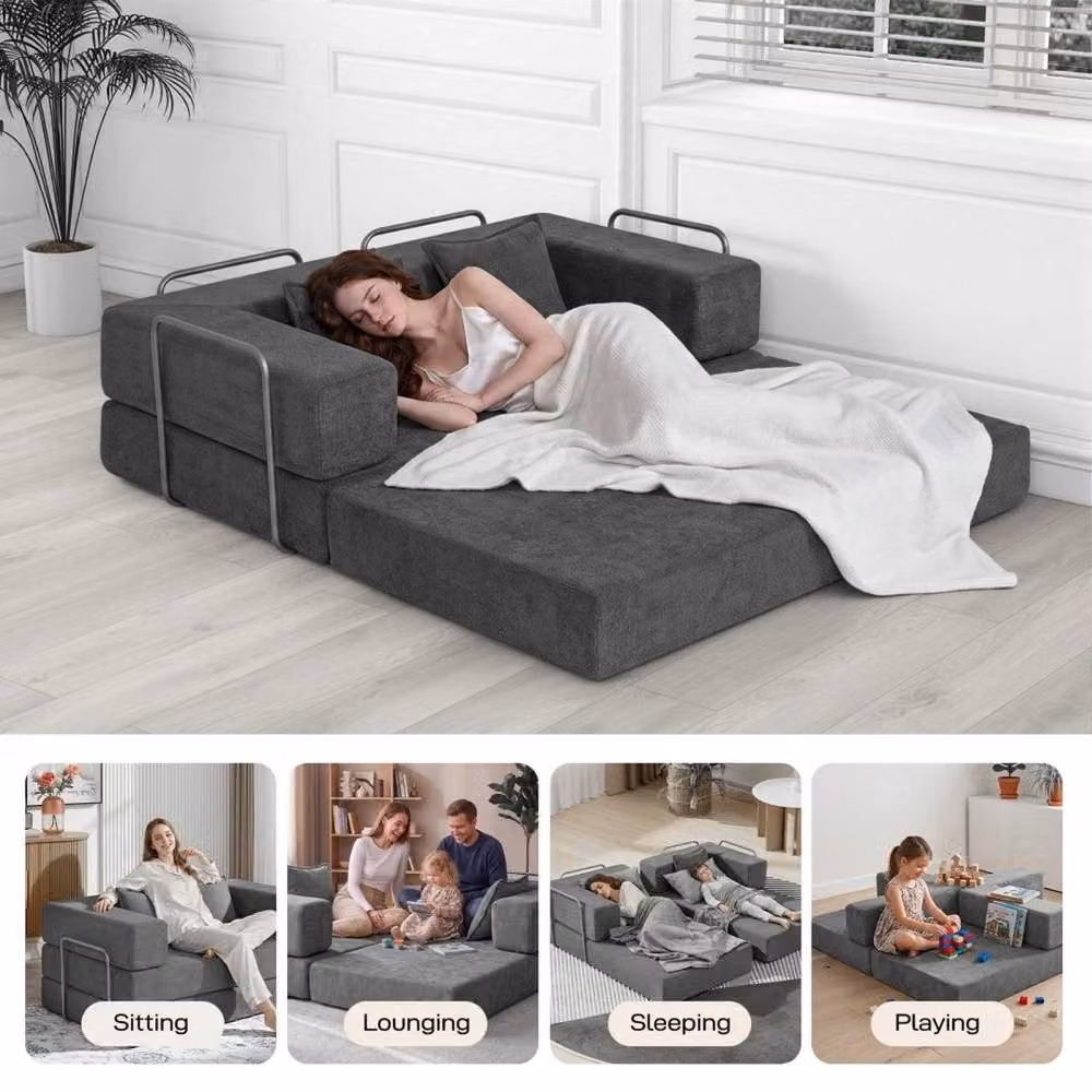 FORGEVIO Grey Sectional Sofa Bed with Sleeping Function and Foam Upholstery – 2
