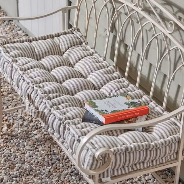 Dibor Reversible Grey and Cream Bench Seat Pad Cushion, Water Repellent, W: 105 cm, D: 42 cm