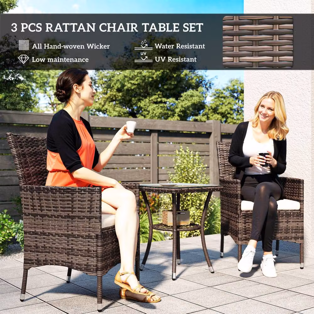 ERGOVEXA 2 Seat Twin Rattan Bistro Chair and Table Set in Brown – 6