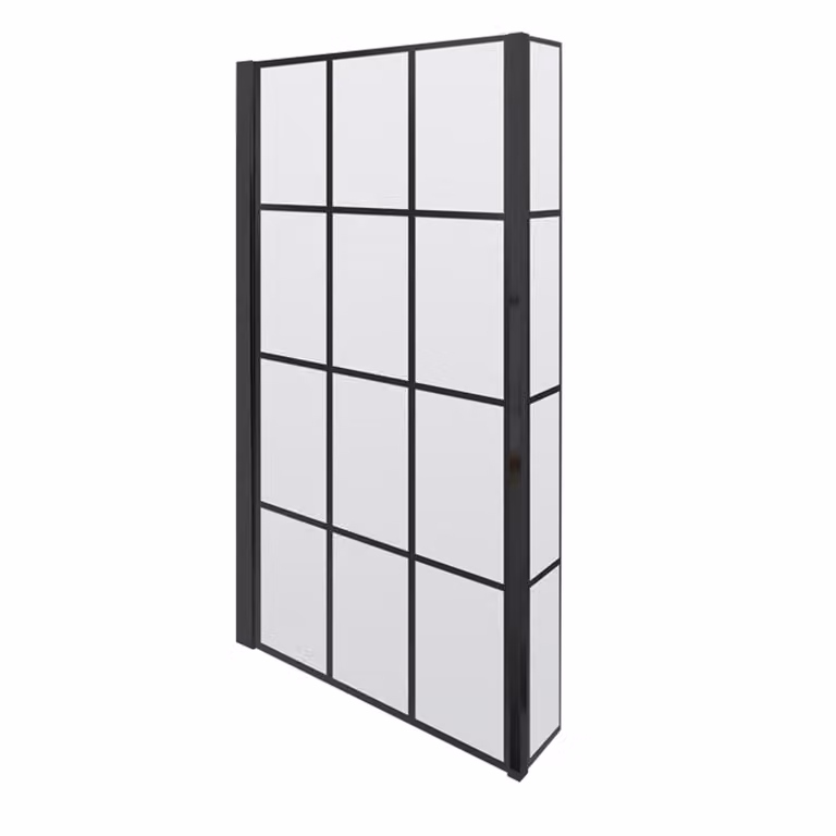 Royal Bathrooms Square Matt Black Framed Bath Screen with Fixed Return Panel, Clear 6mm Glass, H x W: 143.0 x 79.5 cm