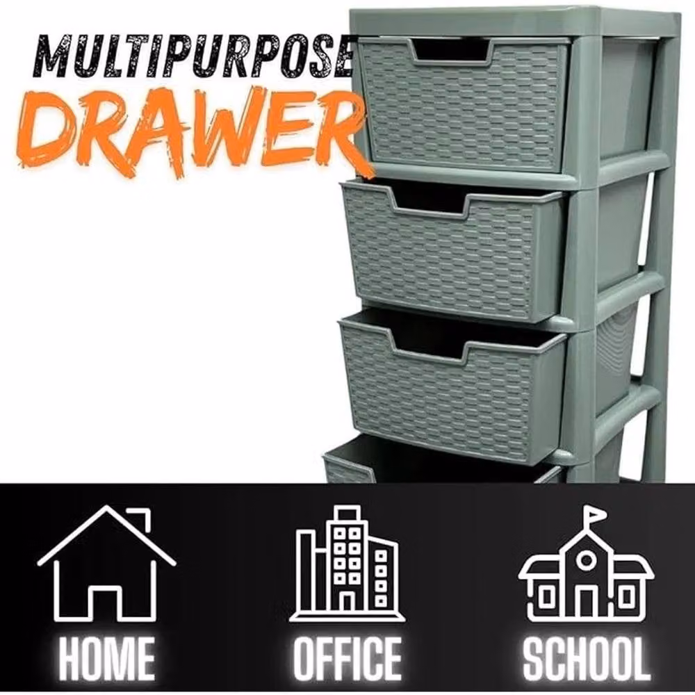 FORGEVIO 4 Tier Large Rattan Effect Storage Drawers in Green, Width: 50 cm – 3