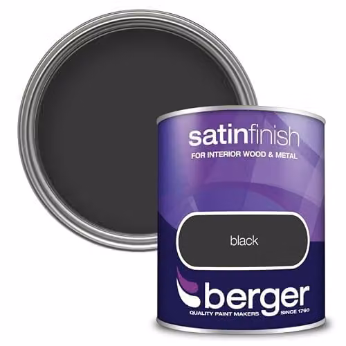 Berger Opaque Satin Solvent Based Interior Paint, Black, 0.75 l – 2