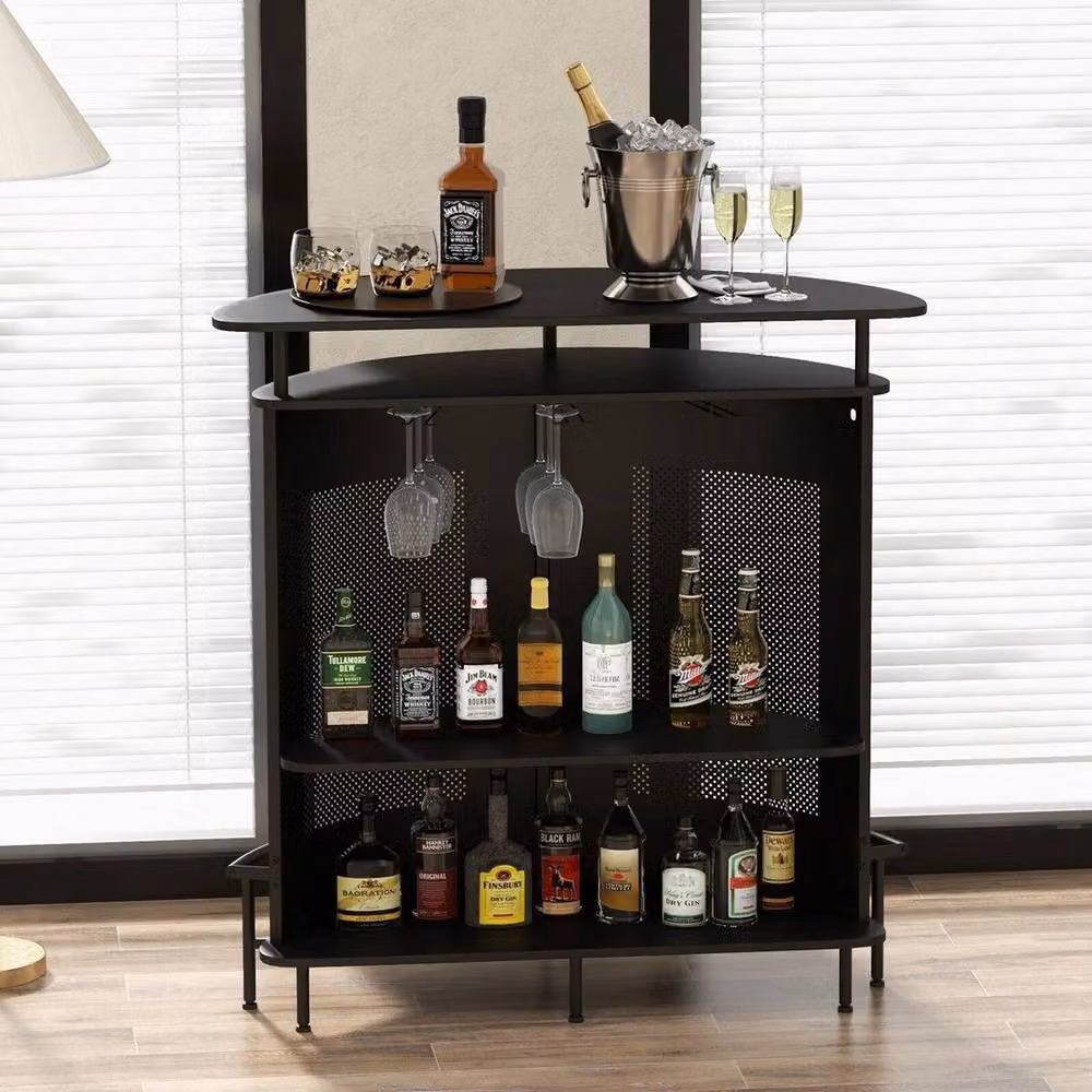 Hinsinc Industrial 4-Tier Curved Counter Home Bar Table in Black – 4