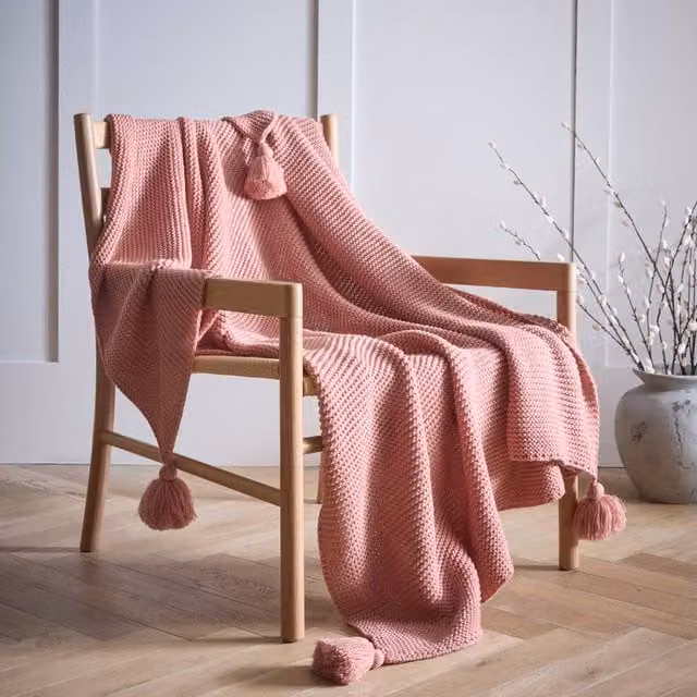 Portfolio Home Copenhagen Knitted Tassels Throw Blanket in Pink, W: 127 cm, D: 152 cm