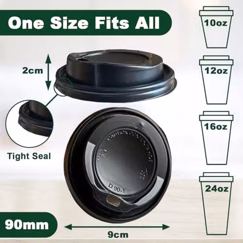 ECONX Black Ripple Disposable Coffee Cup Sip-Through Lids, 90mm – 2