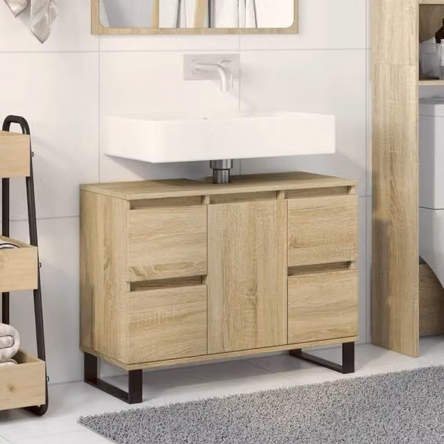Berkfield Home Sonoma Oak Bathroom Cabinet in Brown, W/D/H: 80 x 33 x 60 cm – 1