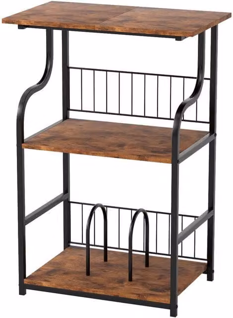 Levede 3-Tier Vintage Record Player Stand and Vinyl Storage Side Table in Brown and Black, W/D/H: 50 x 30 x 74 cm – 1