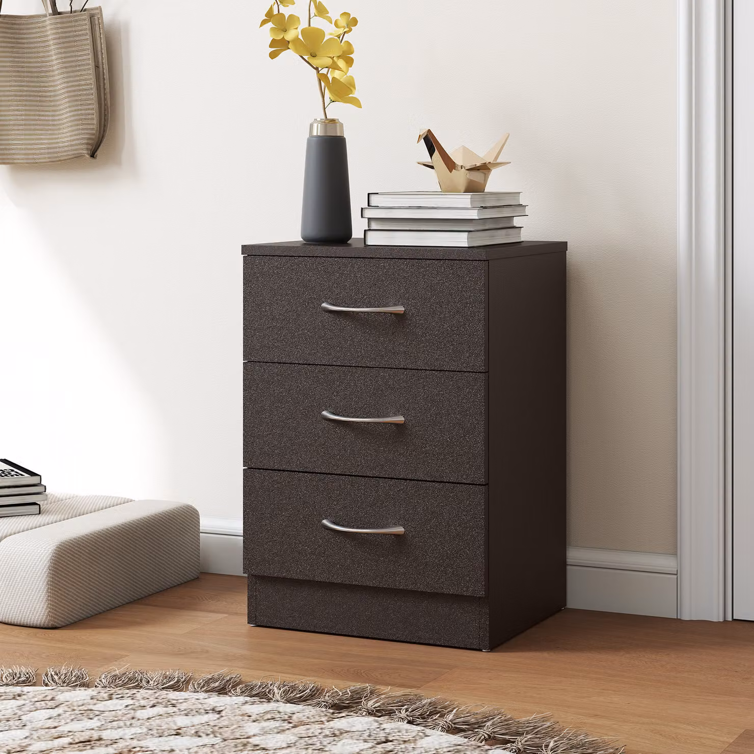 HOMCOM Three-Drawer Modern Bedside Table in Black – 6