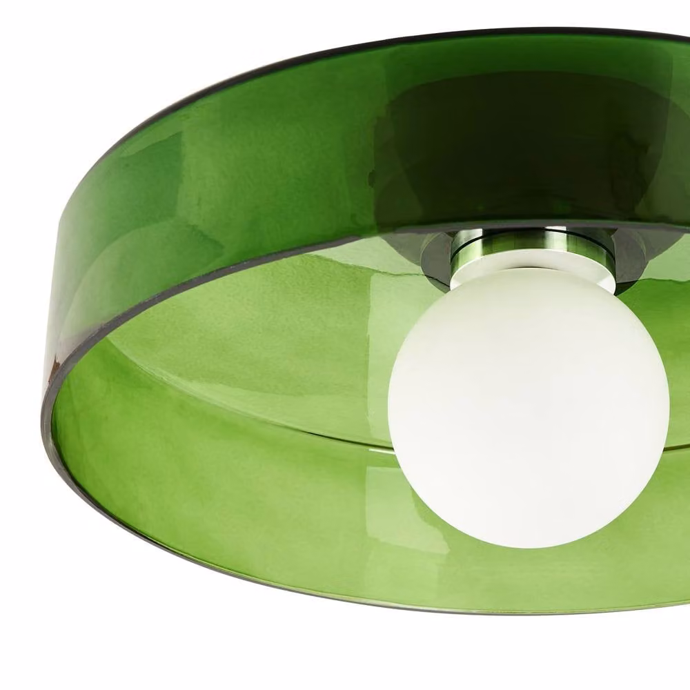 Wyld and Coco Green Glass Flush-Mount Ceiling Lamp for Low Ceilings, W/D/H: 35 x 35 x 12 cm – 3
