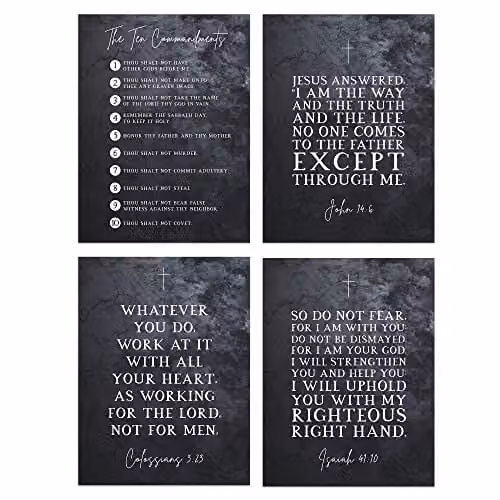 Artery8 Christian Bible Verses and The Ten Commandments Unframed Poster Art Print, Mixed Pack of 4, Black, W/H: 29.7 x 29.7 cm