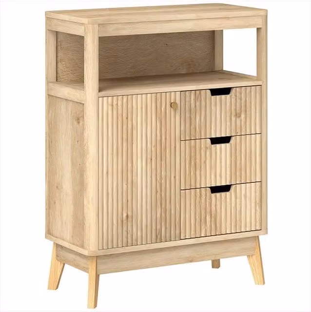 ERGOVEXA Modern Small Sideboard with Drawers in Natural Wood, Brown and Beige