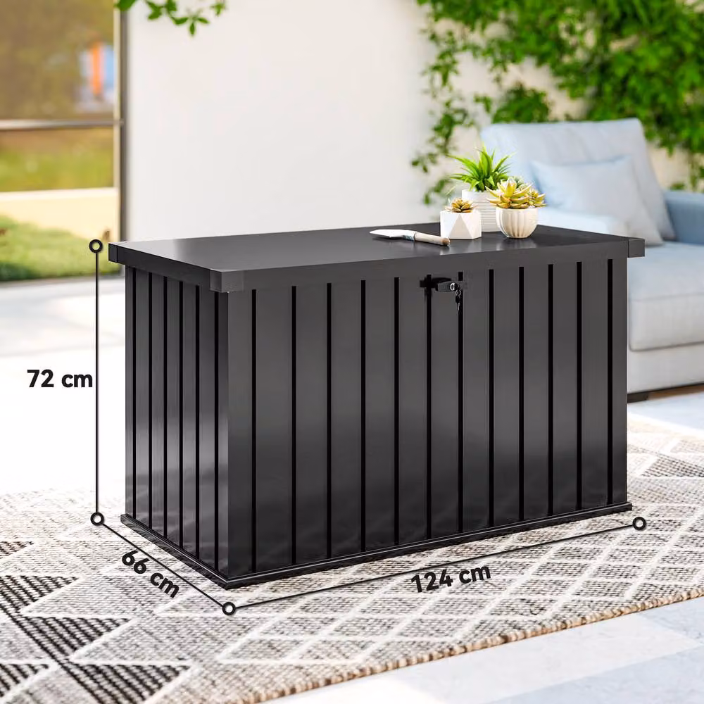 OUTSUNNY 400L Waterproof Metal Outdoor Storage Box with Lock and Keys in Black – 2
