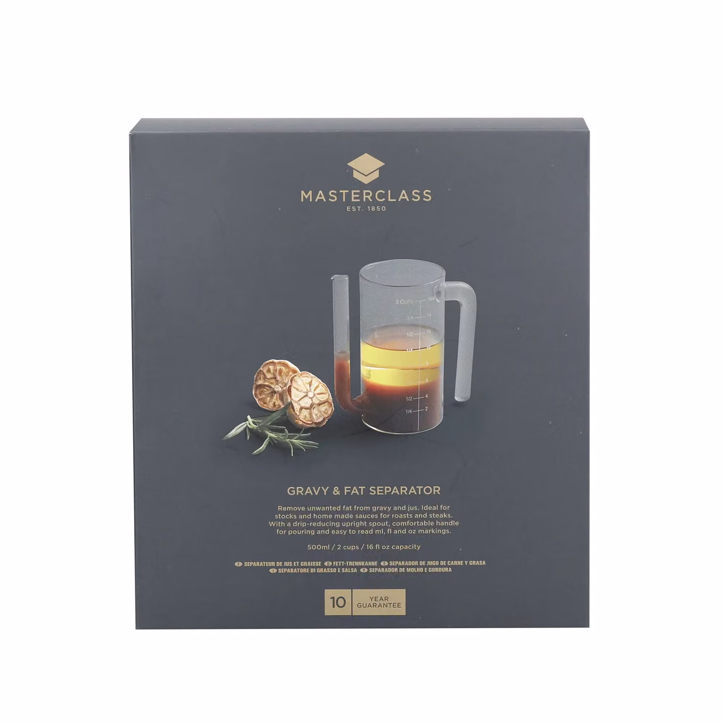 MasterClass Glass Gravy and Fat Separator Jug, 450ml, Transparent – 4