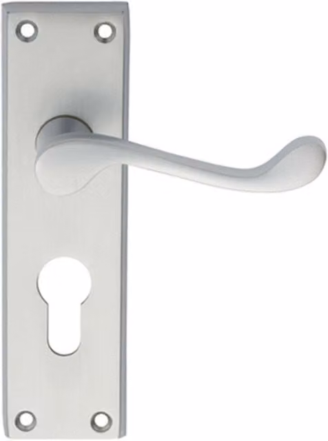 Loops Victorian Scroll Handle Pair with Euro Lock Backplate in Brushed Satin Chrome, W: 150 mm x H: 43 mm
