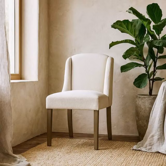Wyld Haus Olargues Cream Boucle Upholstered Pared Back Dining Chair – 1