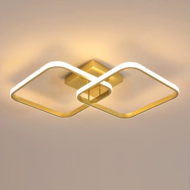 Pheashine Modern Square LED Ceiling Light, Gold/Brass, 42W, 3000K Warm White, Diameter: 64 cm