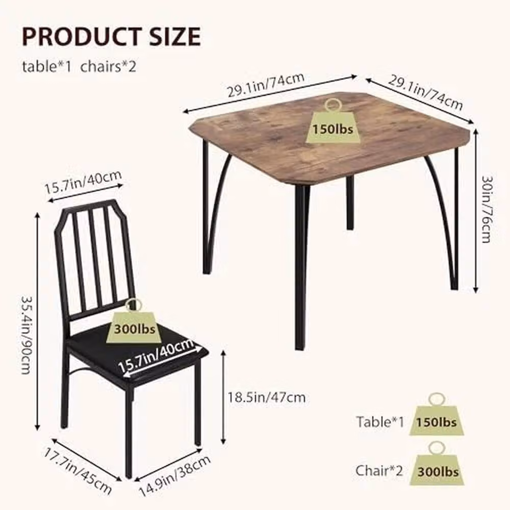 VOGREX 3 Piece Black Wood Kitchen Dining Table Set for 2 Adults – 2