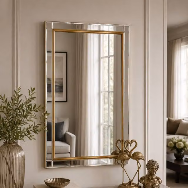 Yearn Venetian Beveled Rectangular Wall Mirror in Gold, W: 92 cm, H: 67 cm